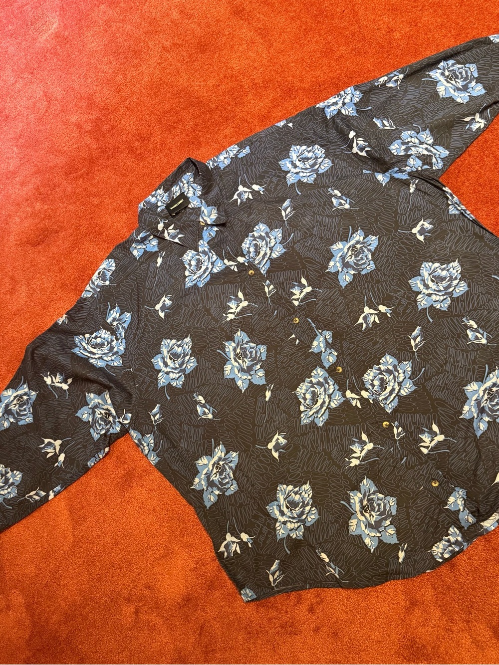 Rachel Comey Isa Button-Down Shirt in Navy Squiggle Rose - Picture 9 of 10
